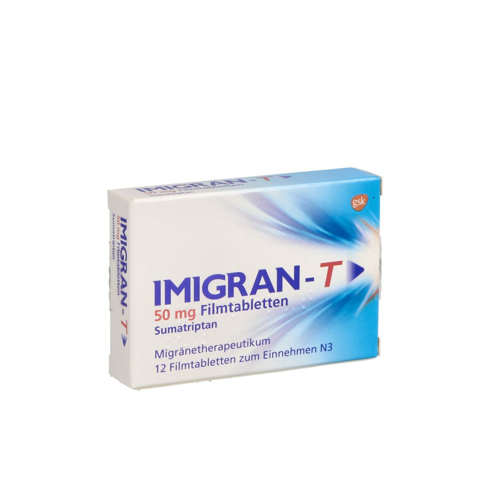 Das Produktfoto zeigt Imigran T 50 Mg Filmtabletten (12 stk) PZN 00686279