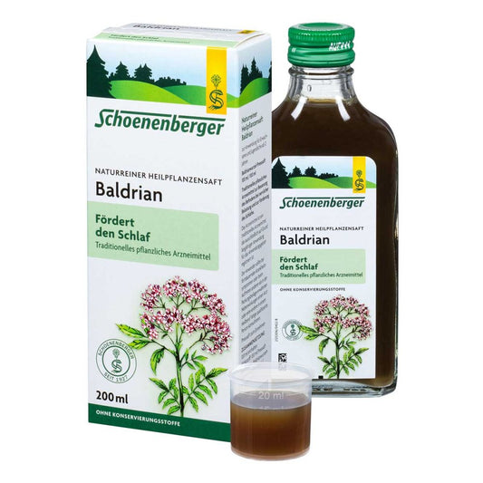 Das Produktfoto zeigt Baldrian Heilpflanzensäfte Schoenenberger (200 ml) PZN 00692067