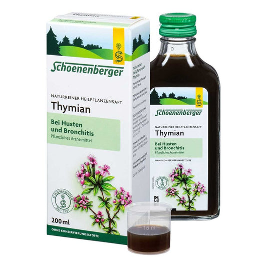 Das Produktfoto zeigt Thymian Saft Schoenenberger (200 ml) PZN 00692340