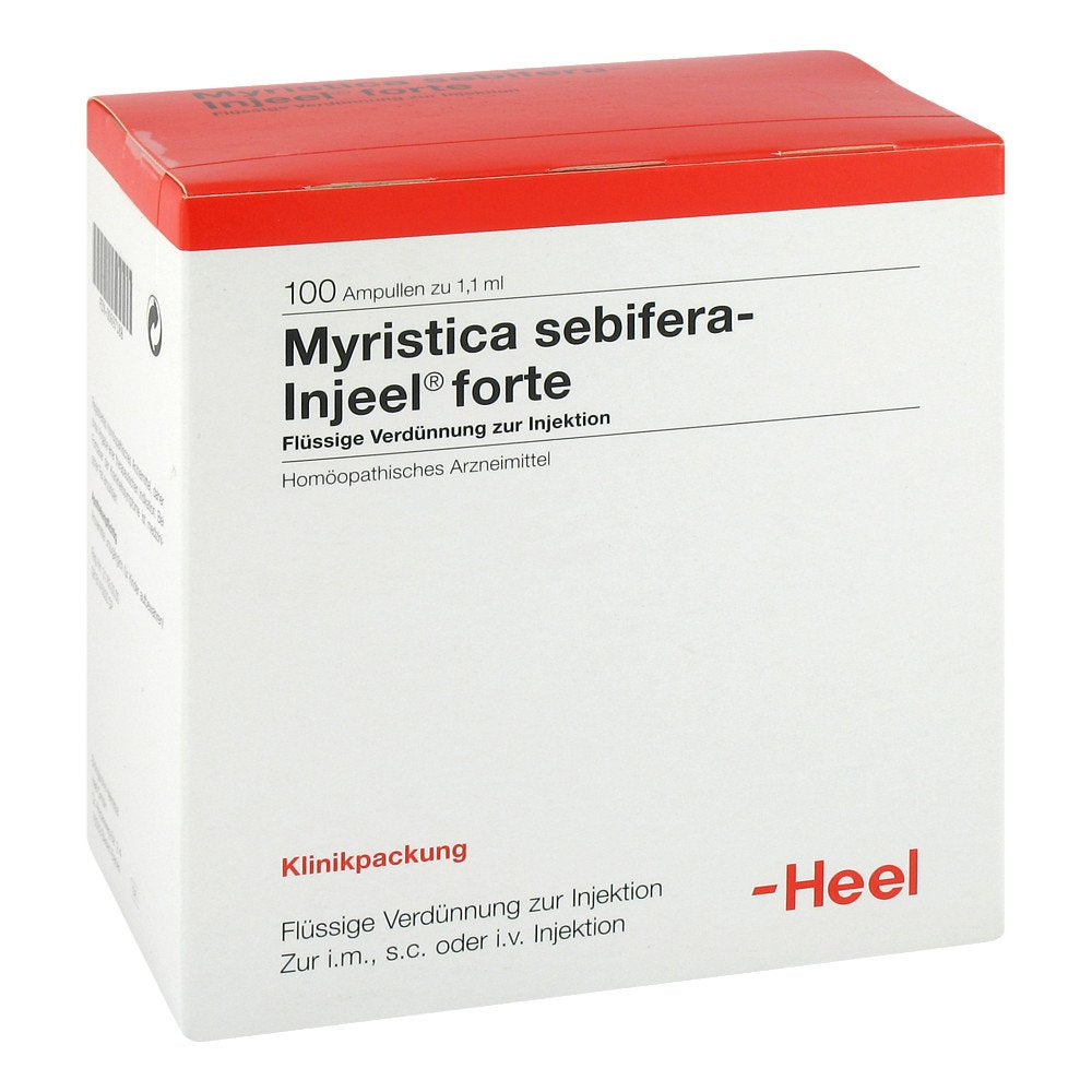 Das Produktfoto zeigt Myristica Sebifera Injeel Forte Ampullen (100 stk) PZN 00697188