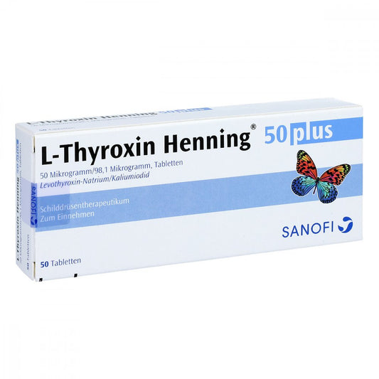Das Produktfoto zeigt L-Thyroxin 50 Henning Plus Tabletten (50 stk) PZN 00697923