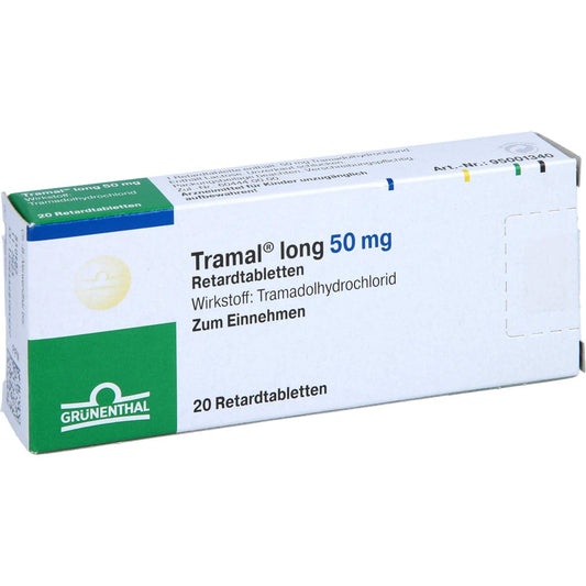 Das Produktfoto zeigt Tramal Long 50 Mg Retardtabletten (20 stk) PZN 00698360