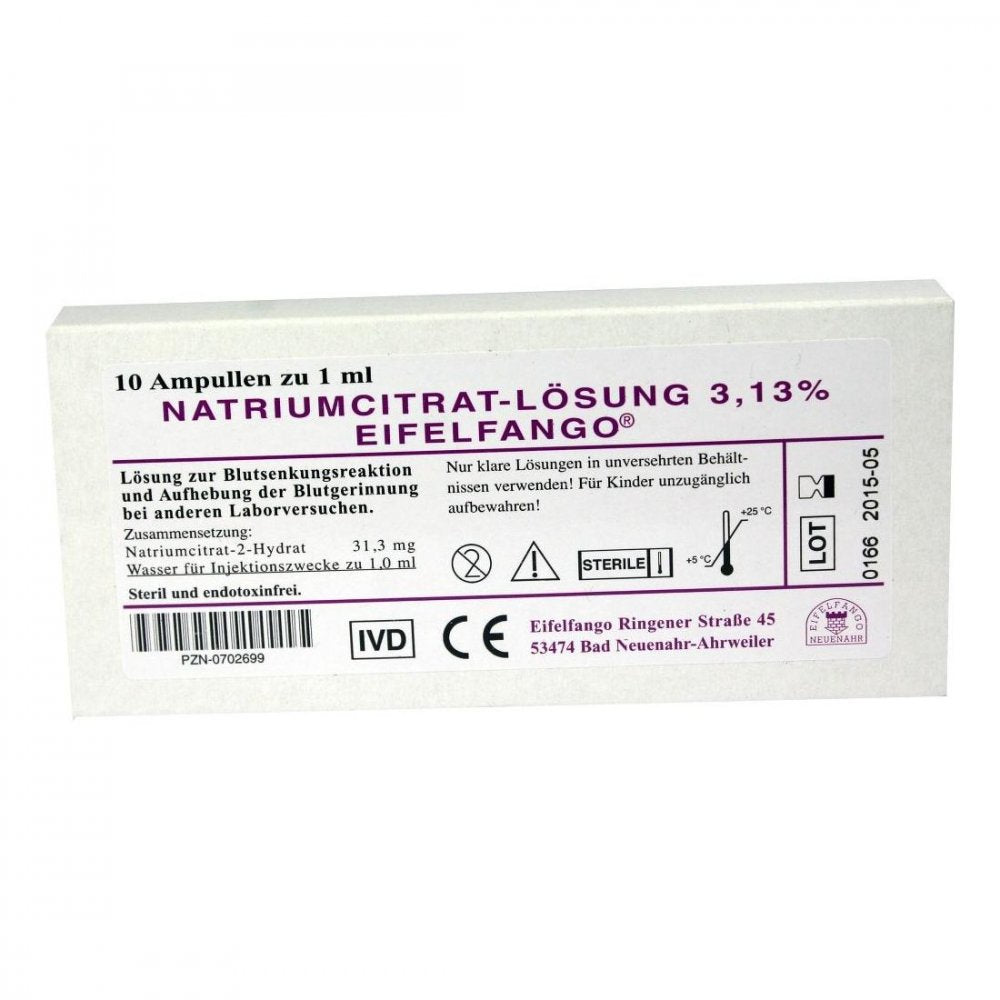 Das Produktfoto zeigt Natrium Citricum 3,13% Ampullen (10X1 ml) PZN 00702699