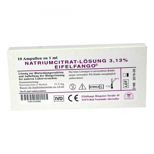Das Produktfoto zeigt Natrium Citricum 3,13% Ampullen (10X1 ml) PZN 00702699