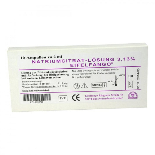 Das Produktfoto zeigt Natrium Citricum 3,13% Ampullen (10X2 ml) PZN 00702736