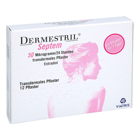 Das Produktfoto zeigt Dermestril Septem 50μg/24std.-Pfl. (12 stk) PZN 00703144