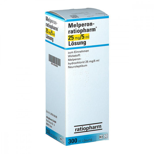 Das Produktfoto zeigt Melperon-Ratiopharm 25 Mg/5 Ml Lösung (300 ml) PZN 00704020