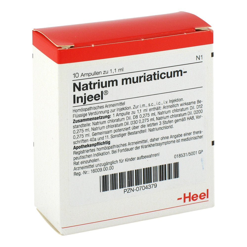 Das Produktfoto zeigt Natrium Muriaticum Injeel Ampullen (10 stk) PZN 00704379