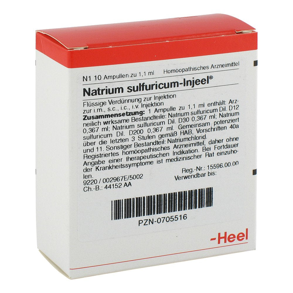 Das Produktfoto zeigt Natrium Sulfuricum Injeel Ampullen (10 stk) PZN 00705516