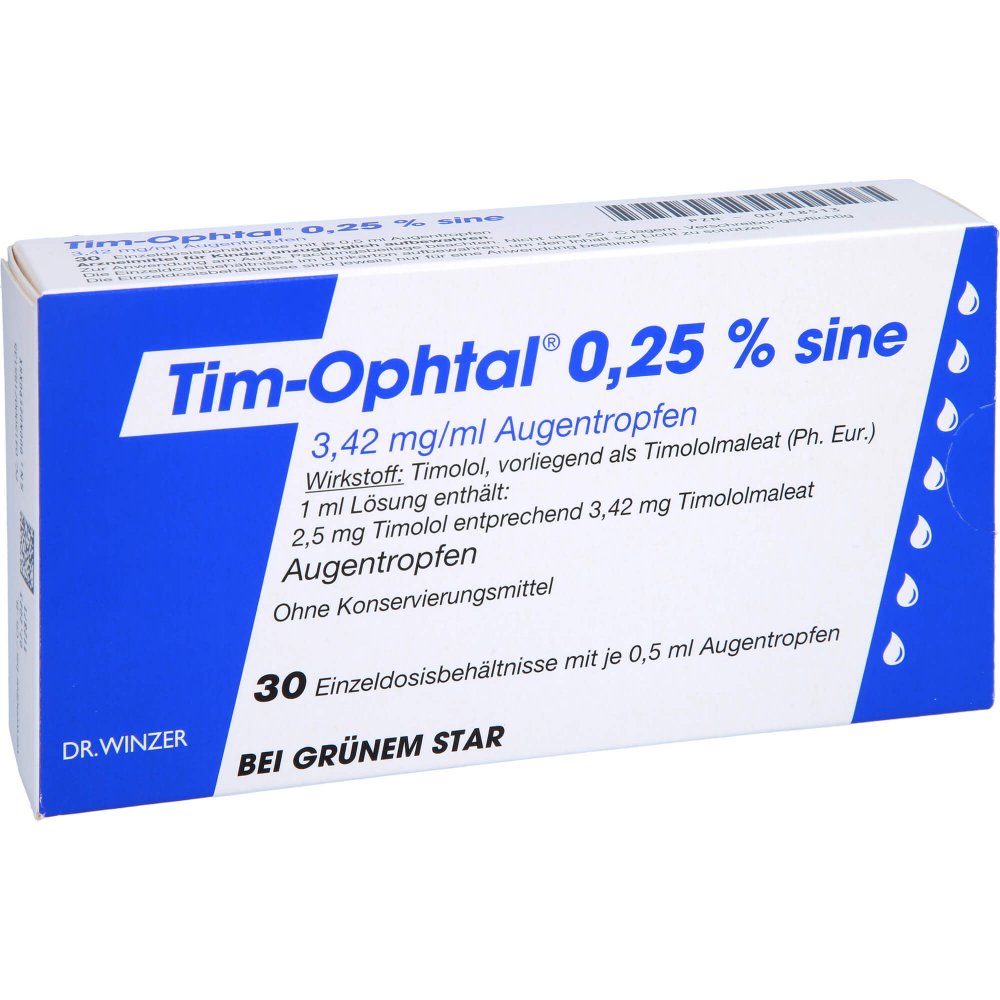 Das Produktfoto zeigt Tim Ophtal 0,25% Sine Augentropfen (30X0.5 ml) PZN 00718513