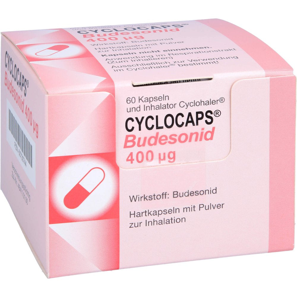 Das Produktfoto zeigt Cyclocaps Budesonid 400 Μg Inh.Kaps.+Cyclohaler (60 stk) PZN 00730744