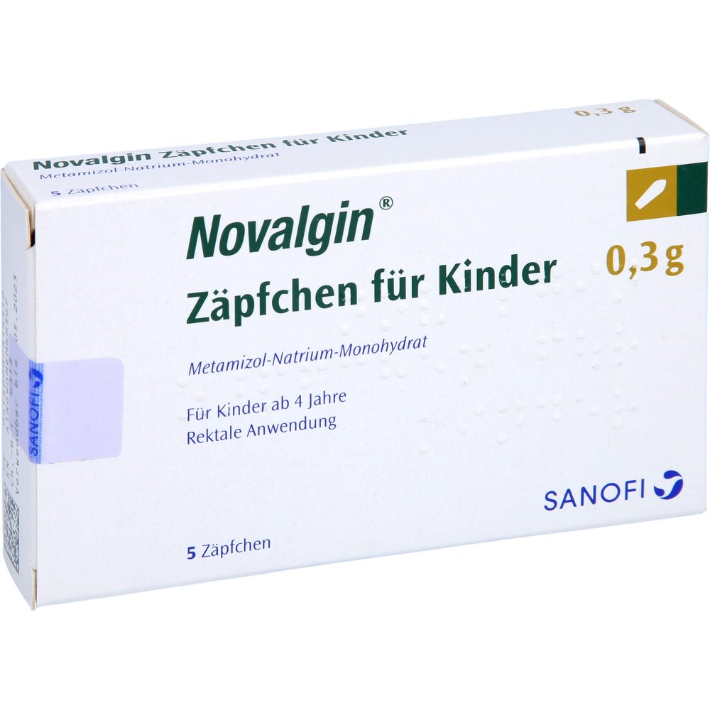 Das Produktfoto zeigt Novalgin Kindersuppositorien (5 stk) PZN 00731531