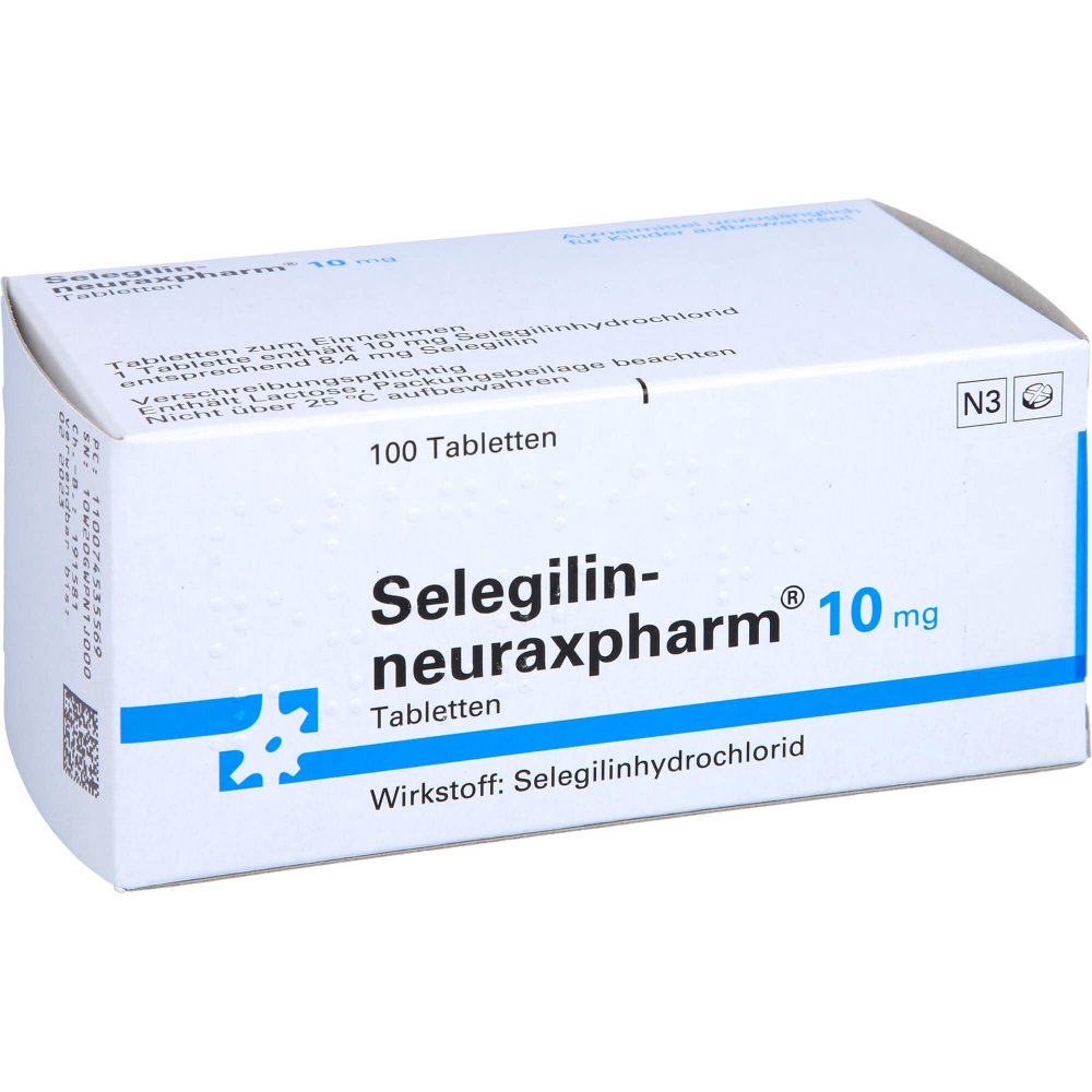 Das Produktfoto zeigt Selegilin-Neuraxpharm 10 Mg Tabletten (100 stk) PZN 00745355