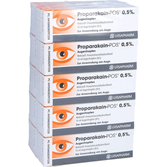 Das Produktfoto zeigt Proparakain Pos 0,5% Augentropfen (10X10 ml) PZN 00748129