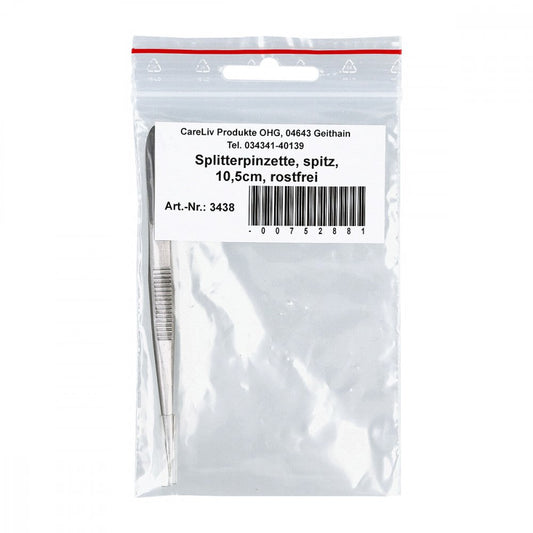 Das Produktfoto zeigt Pinzette Splitter Spitz Rostfrei 10,5 Cm (1 stk) PZN 00752881