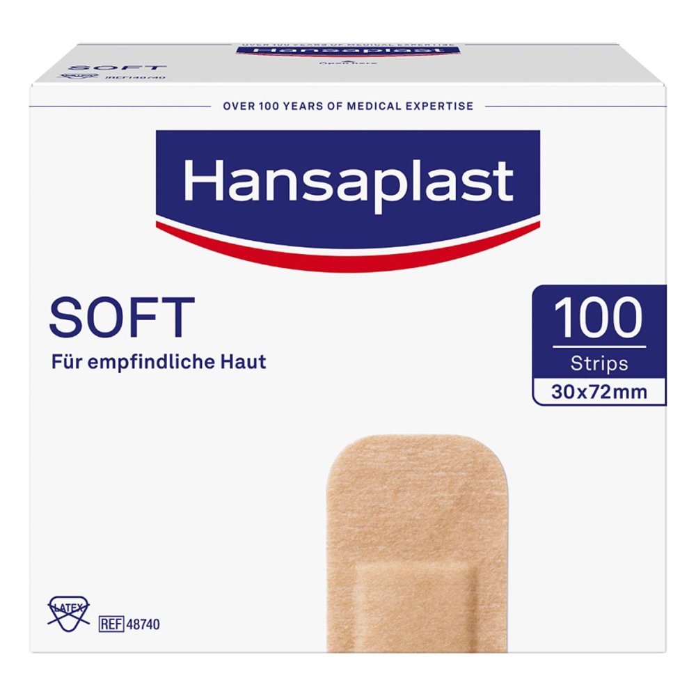 Das Produktfoto zeigt Hansaplast Soft Strips 30x72 Mm (100 stk) PZN 00757950
