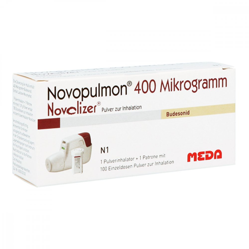 Das Produktfoto zeigt Novopulmon 400 Μg Novolizer Inhal.+Patr.1x100 Ed (1X100 stk) PZN 00771884