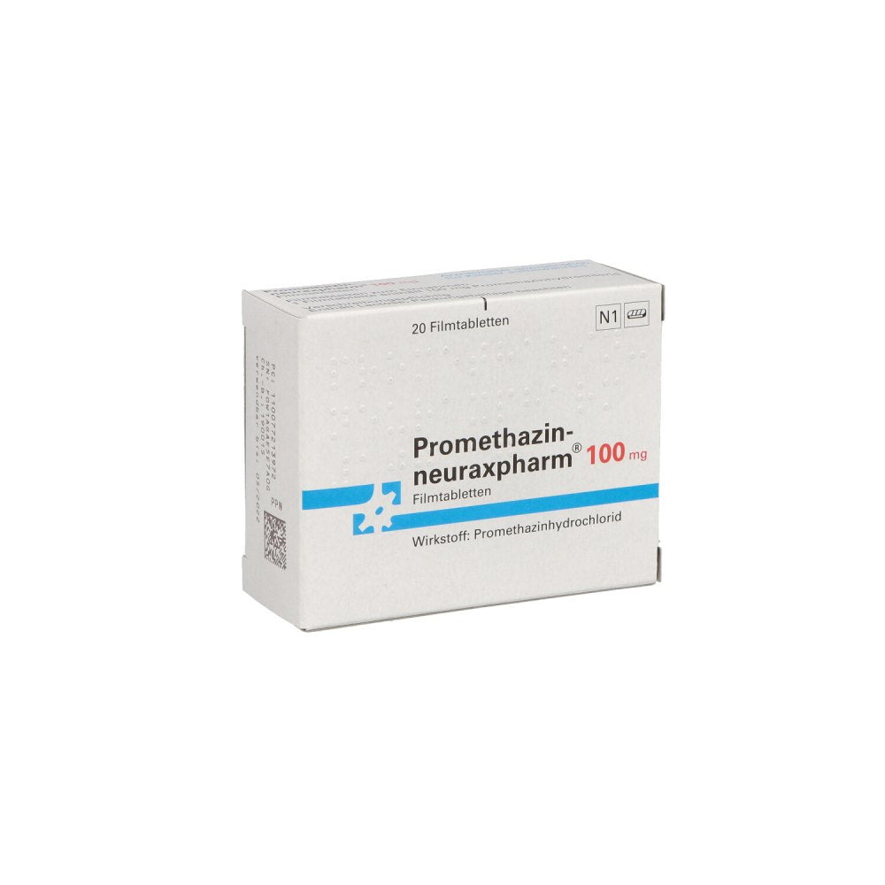 Das Produktfoto zeigt Promethazin-Neuraxpharm 100 Mg Filmtabletten (20 stk) PZN 00772139