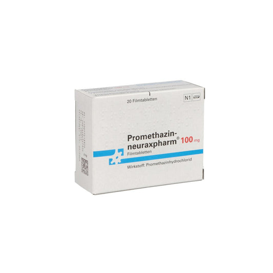 Das Produktfoto zeigt Promethazin-Neuraxpharm 100 Mg Filmtabletten (20 stk) PZN 00772139