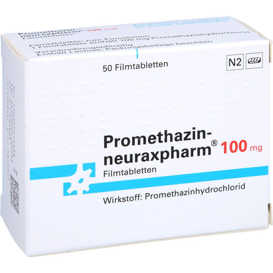 Das Produktfoto zeigt Promethazin-Neuraxpharm 100 Mg Filmtabletten (50 stk) PZN 00772145