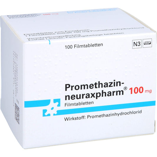 Das Produktfoto zeigt Promethazin-Neuraxpharm 100 Mg Filmtabletten (100 stk) PZN 00772151