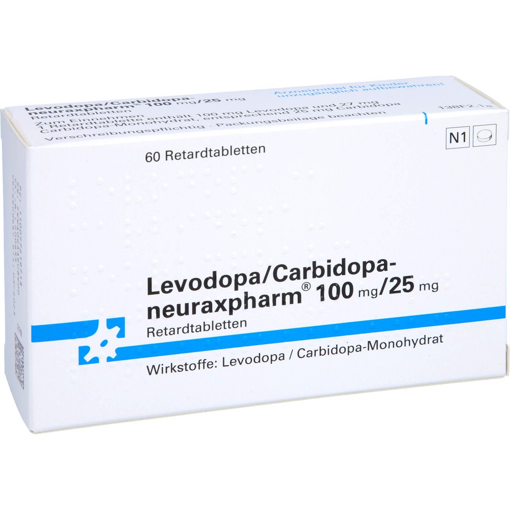 Das Produktfoto zeigt Levodopa/Carbidopa-Neuraxpharm 100/25 Mg Ret.-Tab. (60 stk) PZN 00772197