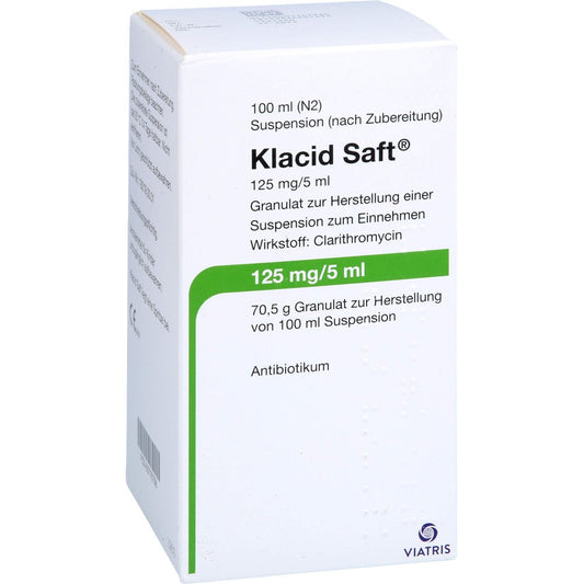 Das Produktfoto zeigt Klacid Saft 125 Mg/5 Ml Bis 20 Kg (100 ml) PZN 00776798
