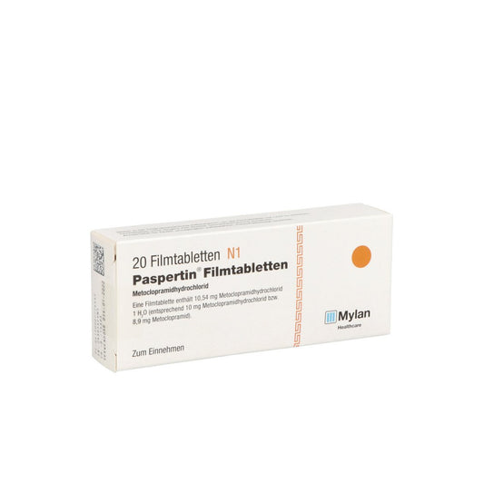 Das Produktfoto zeigt Paspertin Filmtabletten (20 stk) PZN 00777444