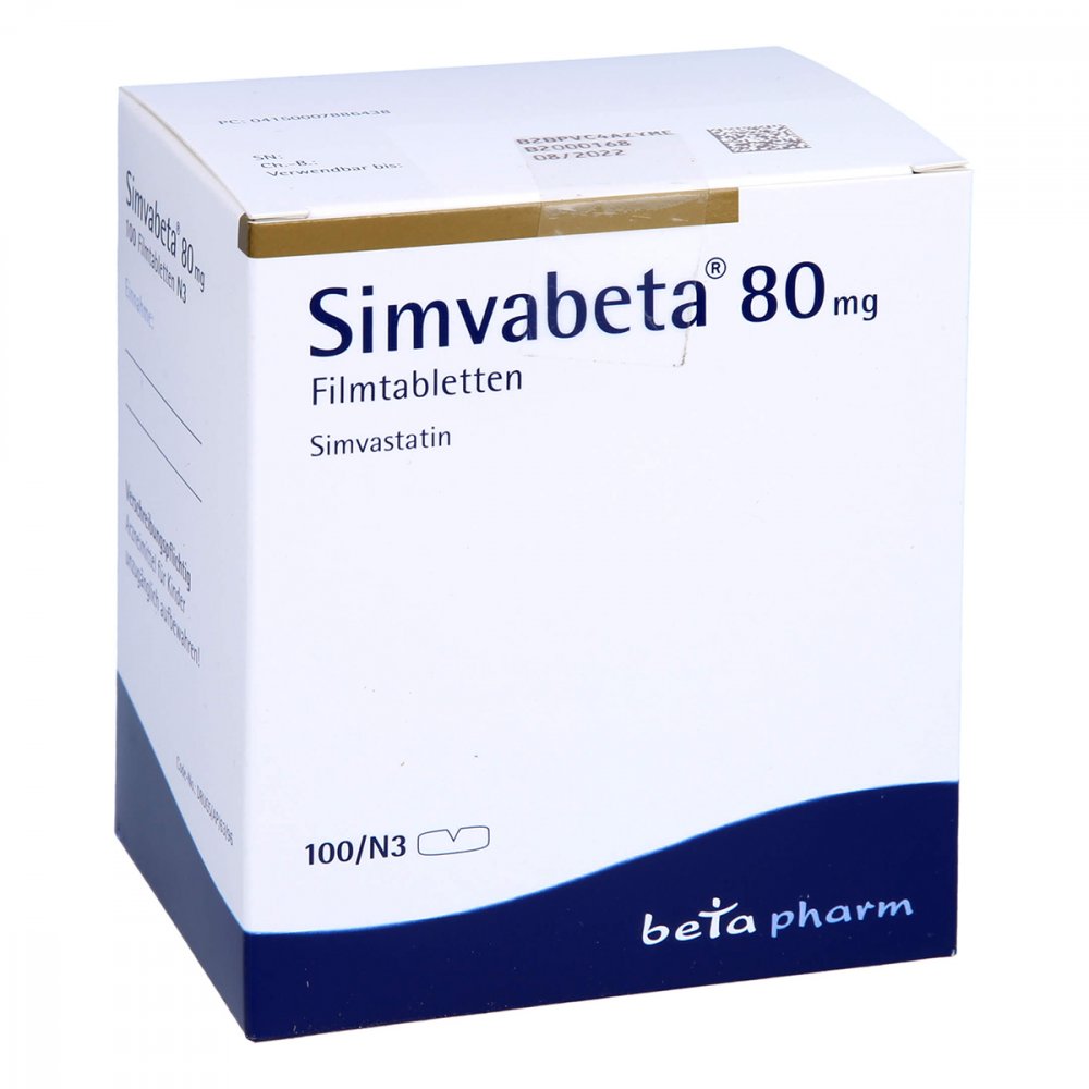 Das Produktfoto zeigt Simvabeta 80 Mg Filmtabletten (100 stk) PZN 00788643