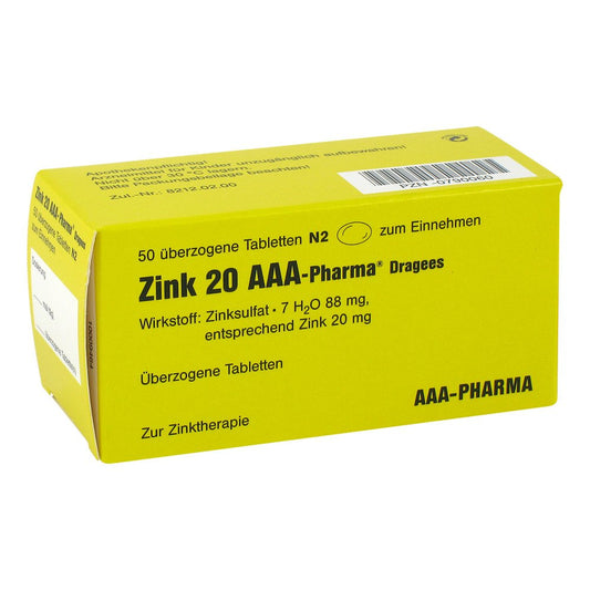 Das Produktfoto zeigt Zink 20 Aaa-Pharma Dragees (50 stk) PZN 00790060