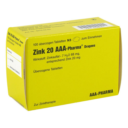 Das Produktfoto zeigt Zink 20 Aaa-Pharma Dragees (100 stk) PZN 00790077