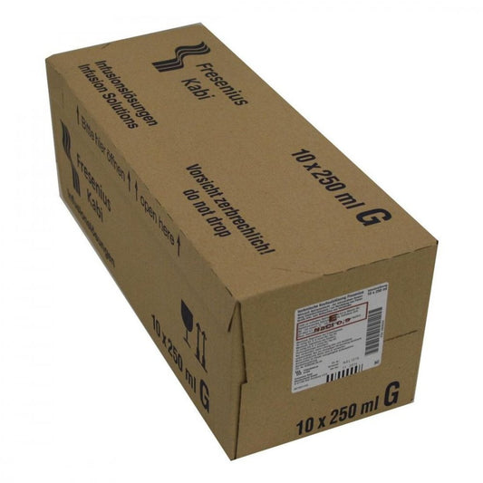 Das Produktfoto zeigt Kochsalzlösung 0,9% Glasfl.Fresenius (10X250 ml) PZN 00809049