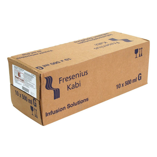 Das Produktfoto zeigt Kochsalzlösung 0,9% Glasfl.Fresenius (10X500 ml) PZN 00809061