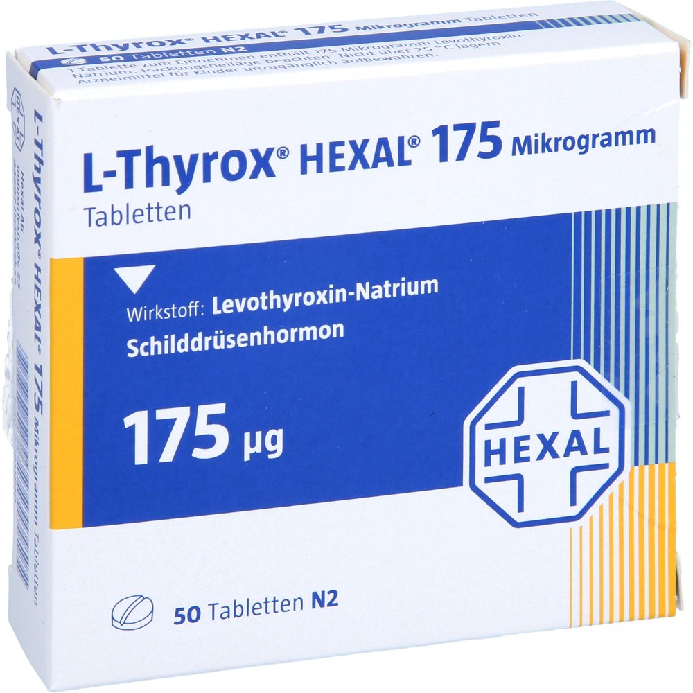 Das Produktfoto zeigt L-Thyrox Hexal 175 Mikrogramm Tabletten (50 stk) PZN 00811810