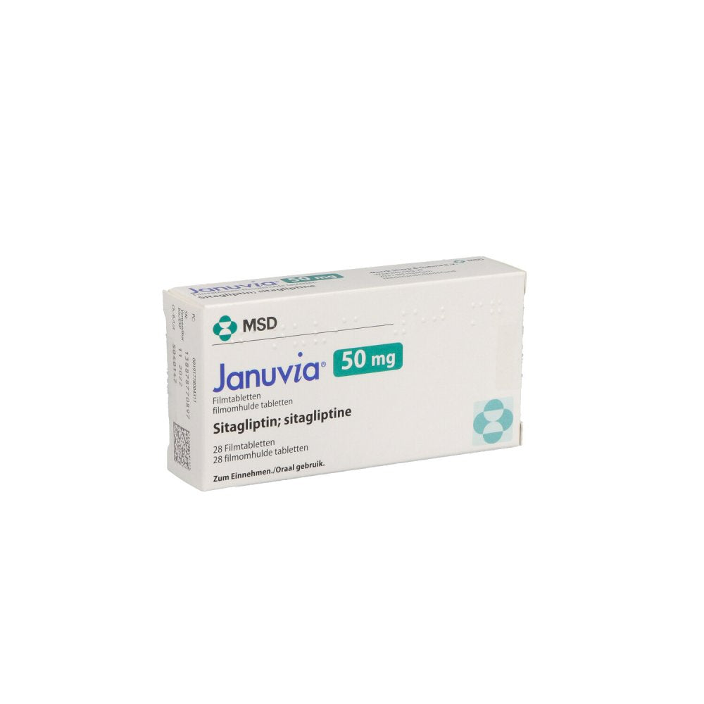 Das Produktfoto zeigt Januvia 50 Mg Filmtabletten (28 stk) PZN 00814665