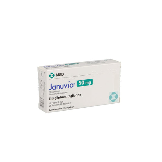 Das Produktfoto zeigt Januvia 50 Mg Filmtabletten (28 stk) PZN 00814665