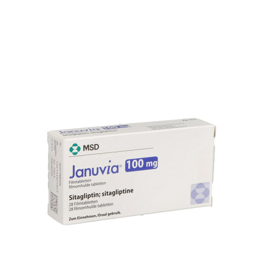Das Produktfoto zeigt Januvia 100 Mg Filmtabletten (28 stk) PZN 00814748