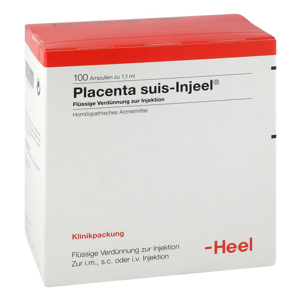 Das Produktfoto zeigt Placenta Suis Injeel Ampullen (100 stk) PZN 00815021