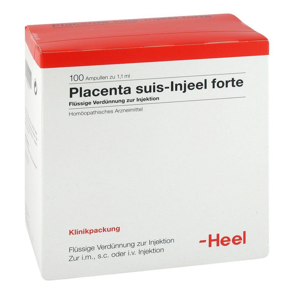 Das Produktfoto zeigt Placenta Suis Injeel Forte Ampullen (100 stk) PZN 00815067
