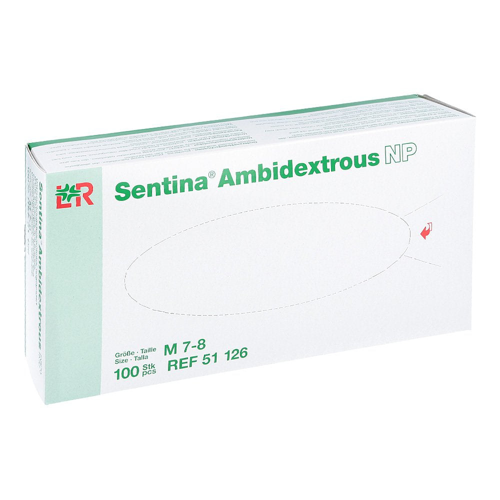 Das Produktfoto zeigt Sentina Ambidextrous Unters.Hands.Puderfr.Gr.M (100 stk) PZN 00816925