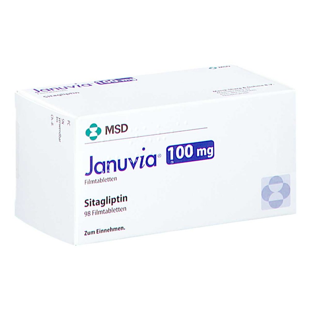 Das Produktfoto zeigt Januvia 100 Mg Filmtabletten (98 stk) PZN 00817103