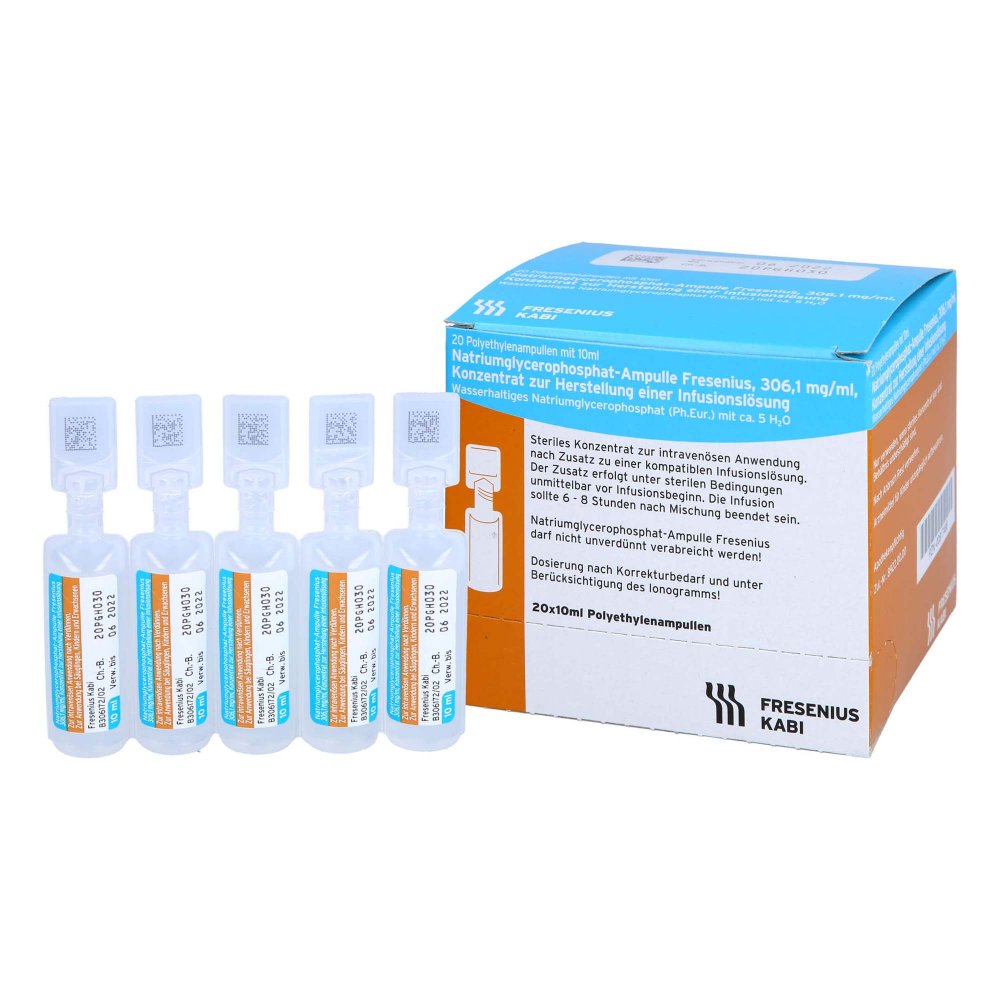 Das Produktfoto zeigt Natriumglycerophosphat Ampulle Infusionslsg.-Konz. (20X10 ml) PZN 00817468