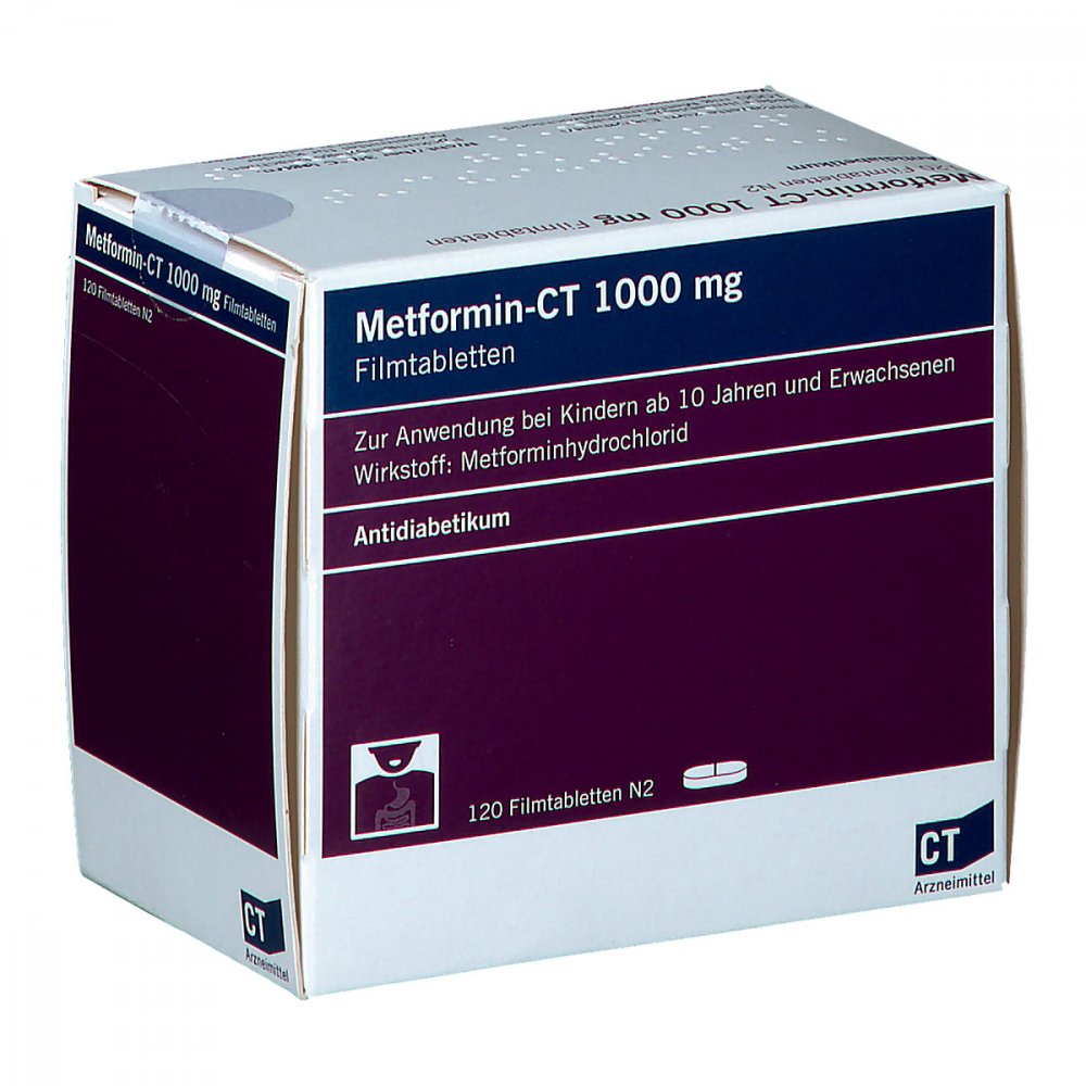 Das Produktfoto zeigt Metformin-Ct 1.000 Mg Filmtabletten (120 stk) PZN 00824600