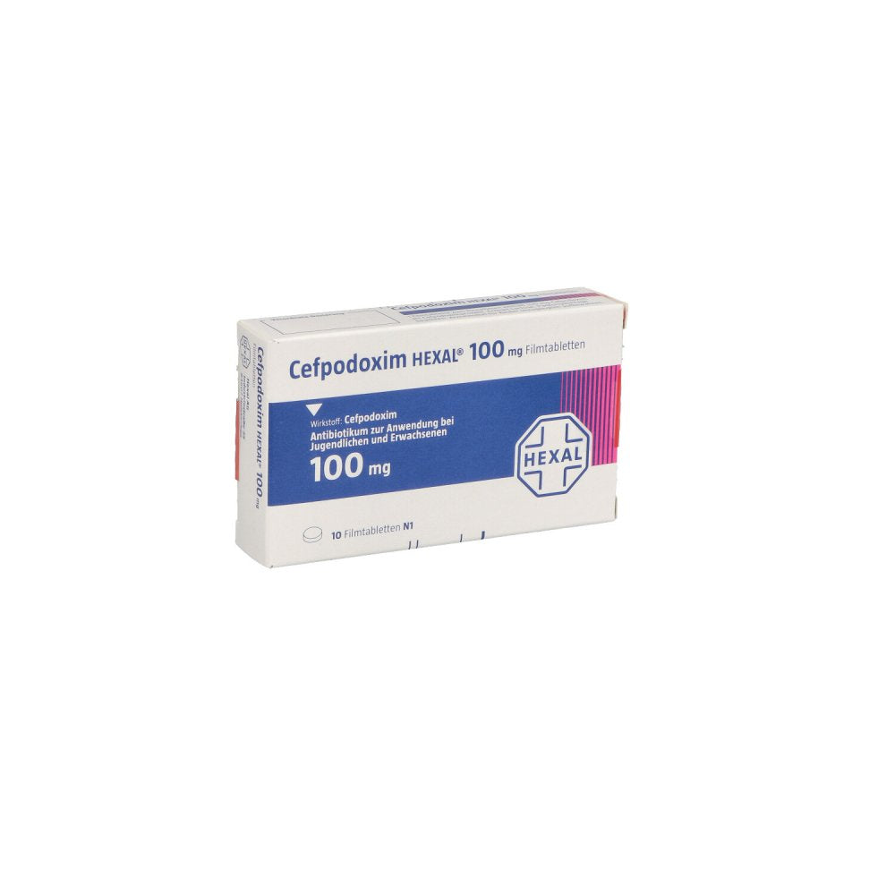 Das Produktfoto zeigt Cefpodoxim Hexal 100 Mg Filmtabletten (10 stk) PZN 00826220