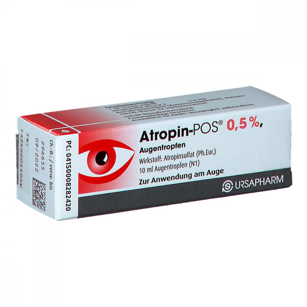 Das Produktfoto zeigt Atropin Pos Augentropfen 0,5% (10 ml) PZN 00828242