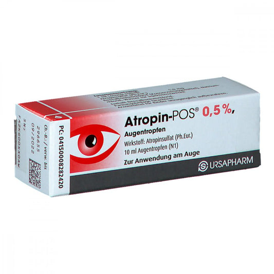 Das Produktfoto zeigt Atropin Pos Augentropfen 0,5% (10 ml) PZN 00828242