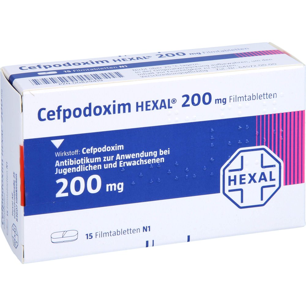 Das Produktfoto zeigt Cefpodoxim Hexal 200 Mg Filmtabletten (15 stk) PZN 00829419