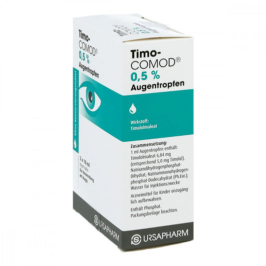 Das Produktfoto zeigt Timo Comod 0,5% Augentropfen (2X10 ml) PZN 00835259