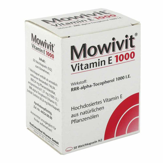 Das Produktfoto zeigt Mowivit Vitamin E 1000 Kapseln (50 stk) PZN 00836891