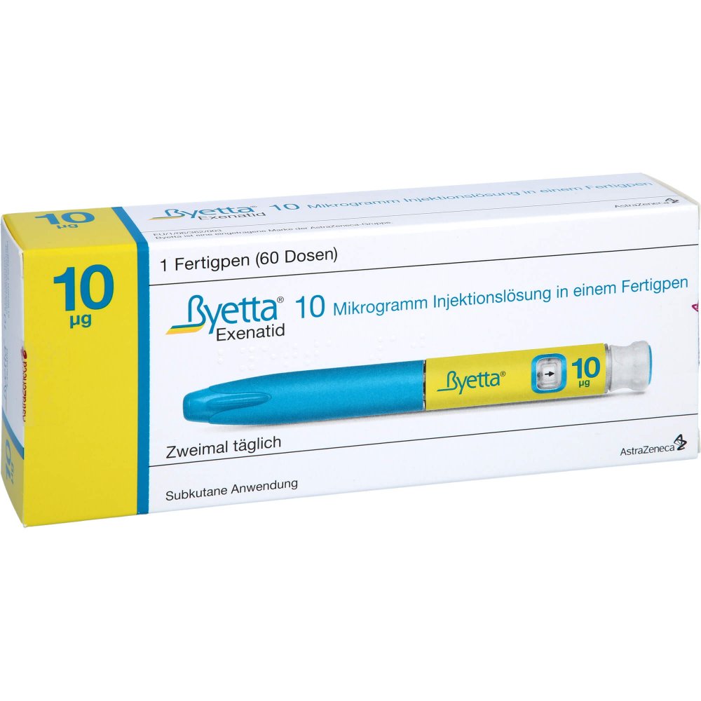 Das Produktfoto zeigt Byetta 10 Μg Injektionslösung I.E.Fertigpen (1 stk) PZN 00839027